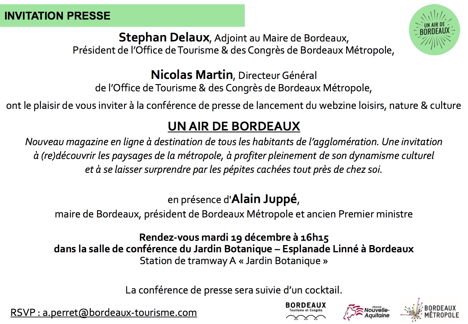 Invitation presse : lancement webzine 'Un Air de Bordeaux'
