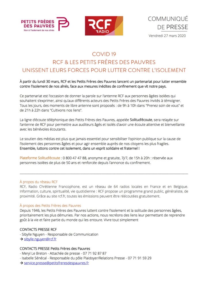 CP Petits freres des pauvres - RCF Mars 2020