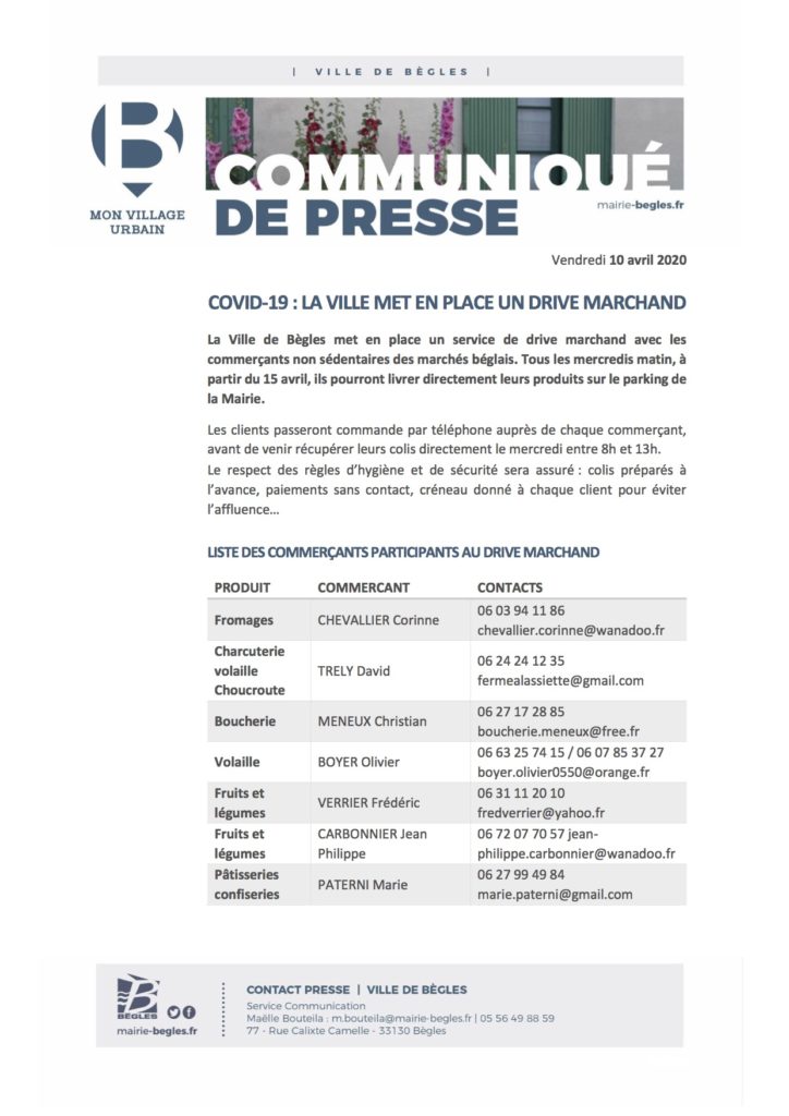 Bègles CP_Covid-19 La Ville met en place un drive marchand