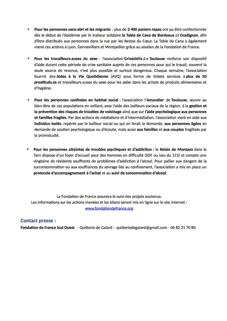 CP 2TousUnisContreLeVirus Fondation de France Sud Ouest 17042020