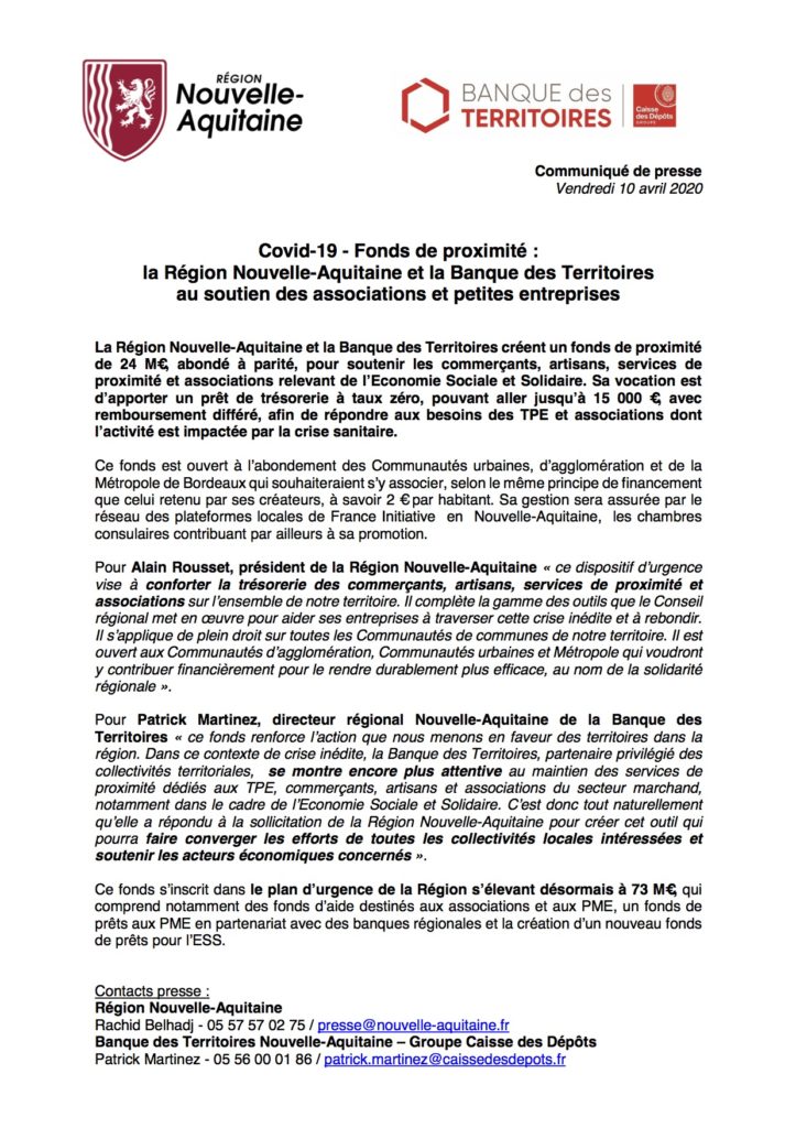 CP-Covid19-FondsSoutien-NouvelleAquitaine-BanqueTerritoires-10042020